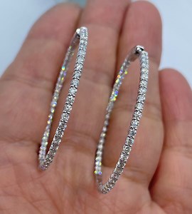Chic Diamond Hoop Earrings, Big Diamond Hoop Earrings, 1.63” Thin Diamond Earring, Inside Out Diamond Hoop 14K Yellow Gold 2.10 Carats - Etsy