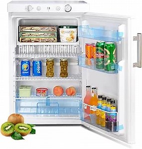 SMETA RV Propane Refrigerator with Freezer, Off Grid Propane Fridge 3.5 Cu.Ft Camping Fridge 3 Way 12V 110V LPG, Compact Garage Refrigerators for Camper Travel Cabin Truck Patio White