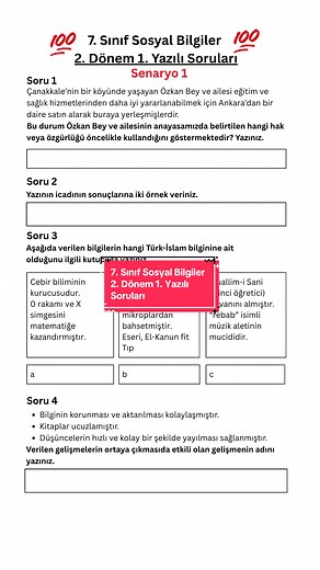7. Sınıf Sosyal Bilgiler Yazılı Soruları