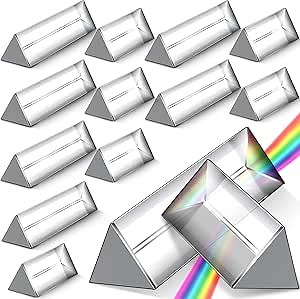 Kanayu 12 Pack Clear Triangular Prism Optical Glass Triple Prism for Photography Effects Physics Teaching Light Spectrum Optics(2.5 Inch, 4 Inch)
