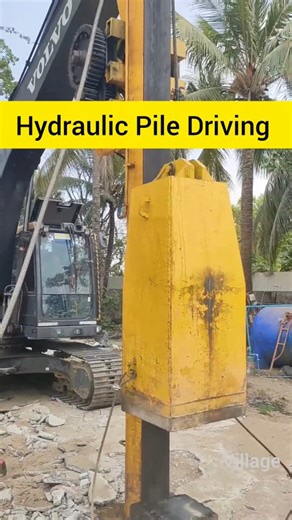 Engineering & Innovation on Instagram: "✅ Hydraulic pile driving is a method used to install piles, which are long columns, deep into the ground to create a strong foundation for structures like buildings or bridges. ✅ Instead of using loud, impact-based hammers, this process typically uses a hydraulic vibratory hammer that attaches to the top of the pile. ✅ The hammer generates powerful, high-frequency vibrations that temporarily liquefy the soil immediately around the pile, allowing it to sink