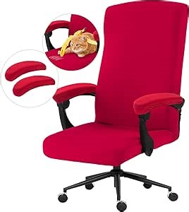 Stretch Computer Office Chair Cover with Armrest Covers Durable Zipper Universal Washable Removable Spandex Rotating Boss Chair Slipcovers Anti-dust Soft Desk Chair Seat Protector, Red
