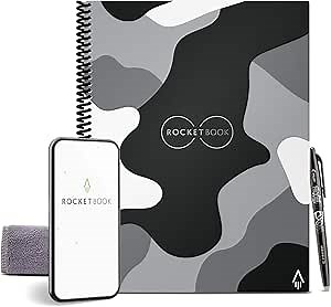 Rocketbook Core Reusable Spiral Notebook, Letter Size 8.5x11, Camo - Lined Pages, App-Connected, Erasable, Durable Cover, Ideal for School, Work, and Creative Projects
