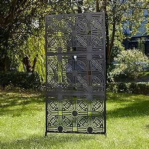 Balcony Privacy Screen 72'' x 37'' - Glitzhome Metal Patio Privacy Divider with Stand, Decorative Privacy Fence Screen for Garden Backyard Balcony, Black