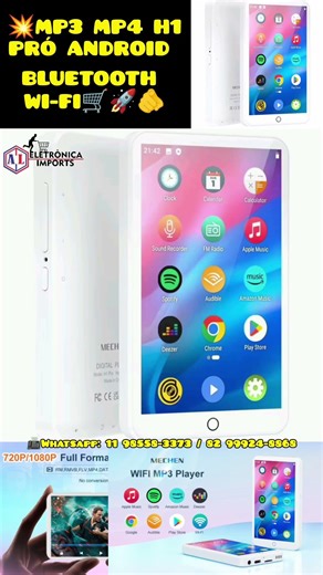 🤩🔥💯🛒MP3 MP4 PLAYER MECHEN H1 PRÓ ANDROID, BLUETOOTH, WI-FI, GOOGLE, YOUTUBE, SPOTIFY👇VER DESCRIÇÃO📠💥