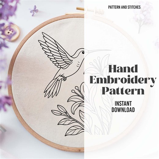 Hummingbird Hand Embroidery Pattern, Hummingbird With Flower Embroidery PDF Instant Download - Etsy