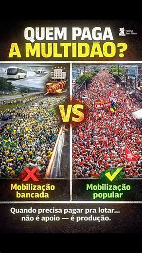 Felino sem filtro on Instagram: "Quem precisa bancar ônibus, hospedagem e estrutura pra “encher” ato… não tem apoio popular. Tem produção. Mobilização de verdade acontece sem cachê, sem fretamento e sem roteiro. O povo vai porque acredita — não porque foi pago. #MobilizaçãoPopular #PovoDeVerdade #ApoioNãoSeCompra #Democracia #Convicção #PolíticaBrasileira #BrasilReal #ConsciênciaPolítica #SemPlateiaAlugada #PovoNasRuas"
