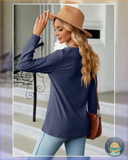 Notched Buttoned Long Sleeve Stretch T Shirt