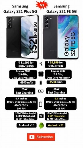 Samsung Galaxy S21 Plus 5G 🆚 Samsung Galaxy S21 FE 5G detail comparison #galaxys21plus #galaxys21fe