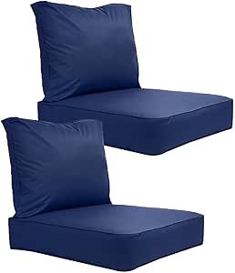 Covers & All Outdoor Seat Cushion Set (Seat + Back) for Patio Furniture, Pack of 2, Water Repellant Replacement Chair Cushions (Navy Blue, 28.5"x28.5"x5" Seat & 28.5"x19" Back)