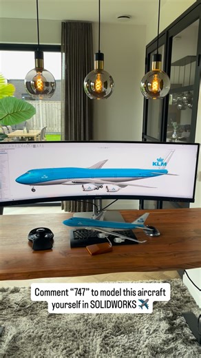 LearnSOLIDWORKS.com on Instagram: "Comment “747” to start modeling your own Boeing 747-8 in SOLIDWORKS. ✈️🔥 Ever dreamed of creating something truly aerodynamic and iconic? This is your chance to become a SOLIDWORKS Pro by modeling the legendary Boeing 747-8 — one of the most complex and elegant aircraft ever built. In the video, you’ll see my SOLIDWORKS workspace with the 747-8 model on screen — and the physical scale model sitting right in front of me. Seeing both together reminds me of what