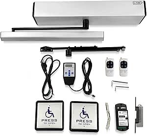 OIideauto All in One 120B Low Energy ADA Handicap Door Opener Kit with Wireless Commerical Square Handicap Exit Buttons and 550lbs Electric Strike Fail Safety(Silver Grey Color)
