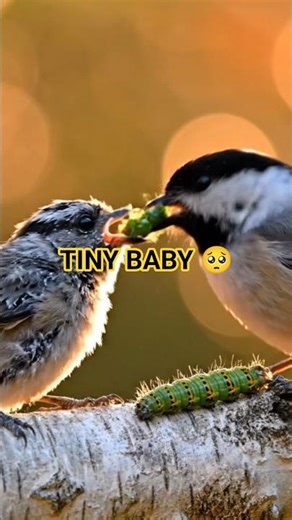 So Tiny! 🥺 Chickadee Feeding Fluffy Baby (Cute ASMR) #Shorts