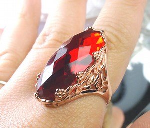 Ruby Ring | Size 10 | Rose Gold Plated Sterling Silver Big Oval 15ct Simulated Red Ruby Rosey Floral Filigree [in Stock] Design#97 - Etsy