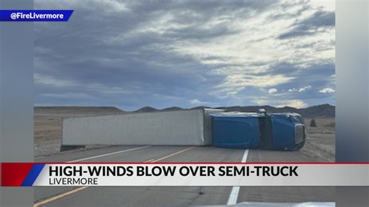 High winds blow semi-truck over in northern Colorado