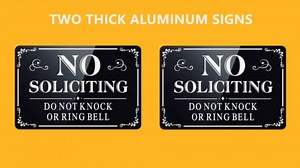 No Soliciting Sign for Front Door, (2 Pack) Self-adhesive No Soliciting Sign for House, 9 x 6 inches Aluminum Metal Signs for Yard (Black/White, Large 9 x 6 inches)