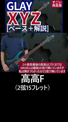 サビ後から間奏に入るまでは、これまた音が特徴的です→一番高い音は、JIROさんは1弦で弾いていますが、私は弾きづらかったので2弦で / GLAY - XYZ【ベース弾き＋解説】#shorts