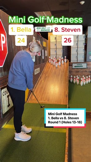 Mini Golf Madness ROUND 1, 1. Bella vs 8. Steven 18 holes (Holes 13-18) IT ALL COMES DOWN TO THIS! #golf #minigolf #minigolfmadness #puttputt #golftiktok @Twin Tour Golf @Steven Sanicki @Bella Dory @Big Putts Mini Golf