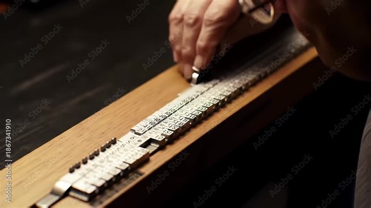 Precision Hands Setting Movable Type for Traditional Printing Technique