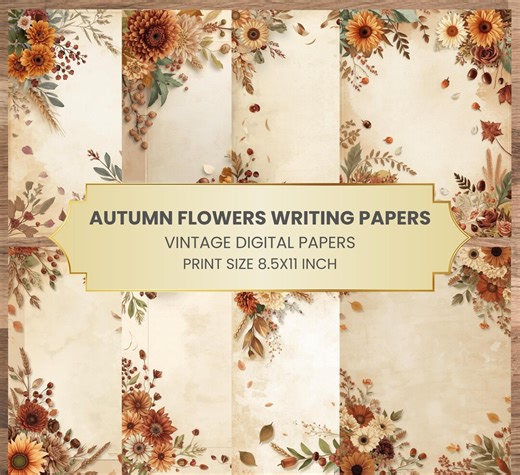 Thanksgiving Writing Paper | Autumn Flowers Printable | Fall Stationery Set | Thanksgiving Digital Papers - Etsy