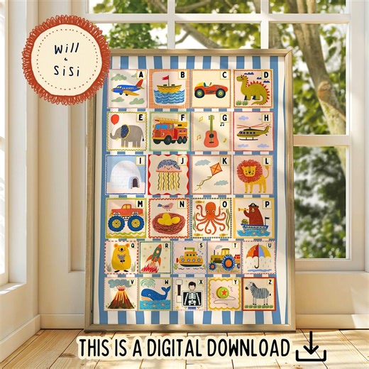 Kids Alphabet Wall Art Print A to Z Illustrated ABC Chart Nursery Learning Poster Playroom Educational Decor Kids Room Art Printable | 03 - Etsy