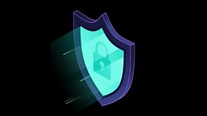 Secure vpn animation. VPN protection with a shield. Shield lock in futuristic blue style. Cyber security. Transparent background with alpha channel.