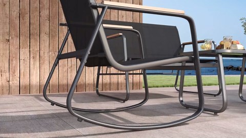 Ahomly 4-Piece Patio Furniture Set, Textilene Outdoor Conversation Set with 2 Rocking Chairs and Tempered Glass Coffee Table, for Lawn, Garden, Balcony, Poolside (Black)