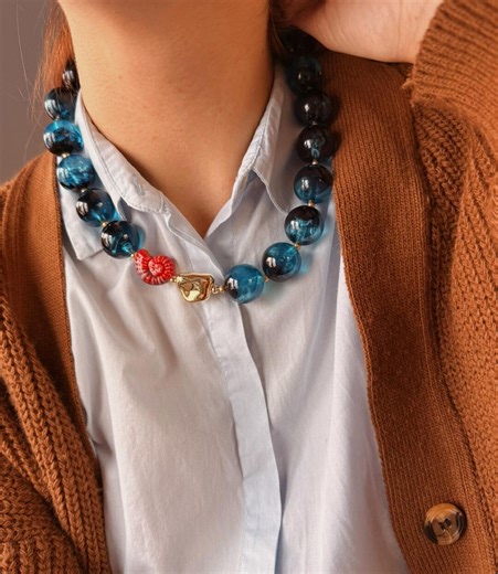 Handmade Ceramic Seashell Necklace – Blue Statement Beaded Necklace - Etsy