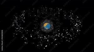 Satellites in low, medium and geosynchronous Earth orbit, Seamless loop. vídeo do Stock