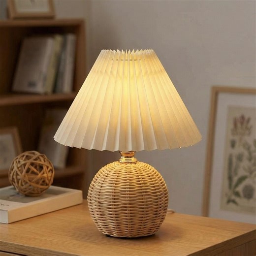 Rattan Table Lamp With Fabric Shade, USB Glow, Vintage Bedside Decor, Soft Reading Light. - Etsy