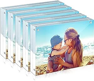 Amazon.com - HELPLEX 5 Pack 4x6 Acrylic Picture Frames, 20mm Thicker Frameless Clear Frame Double Sided Magnetic Frame, Free Standing Desktop Display Stand Acrylic Frames