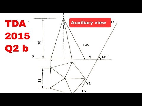 How to draw the Auxiliary Top view of a pentagonal pyramid?