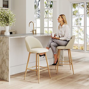 Homy Casa 26" Swivel Counter Height Bar Stools, Set of 2, Kitchen Island & Dining Chairs Ivory - Walmart.com