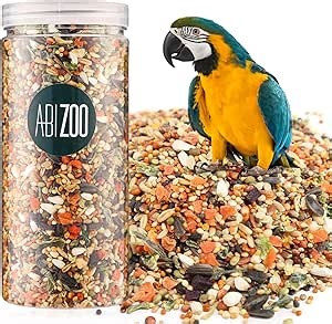 Abizoo Natural Parrot Food,Parakeet Seed Mixed Veggies Fruit and Nuts 12 oz Bird Food Pellets Blend,Treats Jar for Budgie Finch Pigeon Cockatiel Macaw Conure Wild Birds for Outside Feeders Snack