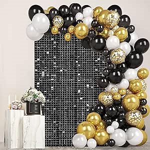 Black Shimmer Wall Backdrop 24 Panels Cover 4 x 6 Ft, Photo Backdrops for Wedding,Graduation,Anniversary,Birthday,Party Decoration
