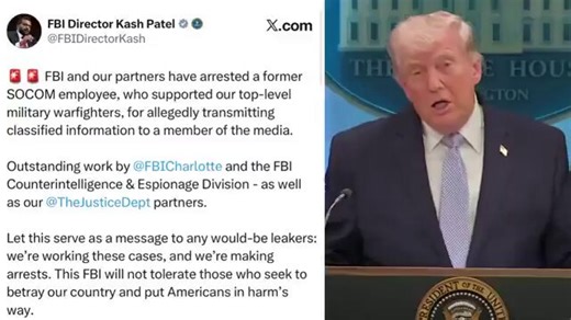 FBI arrests suspected leaker of downed fighter jet over Iran | Sarah Roderick-Fitch, The Center SquareThe FBI has arrested a former U.S. Special Operations Command employee for allegedly leaking the downing of the F-15e fighter jet shot down over Iran late last week, the FBI announced Wednesday.FBI Director Kash Patel described the suspected leaker as a former SOCOM employee, “who supported our top-level military warfighters, for allegedly transmitting classified information to a member of the m