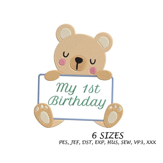 Bear 1 St Birthday Machine Embroidery Design, 6 Sizes, Digital File, Instant Download, Multi Formats - Etsy