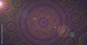 Islamic animated moving mandala background with shining glitters lens flare. Oriental pattern Floral round mandala