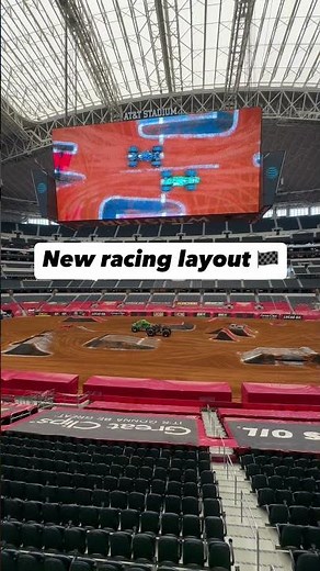 First look at the new racing layout here in Arlington 👀🏁#MonsterJam #MonsterTruck