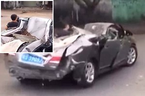 Man drives flattened car to mechanic