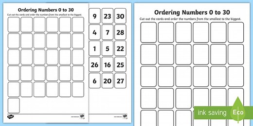 Ordering Numbers 0 to 30 Worksheet