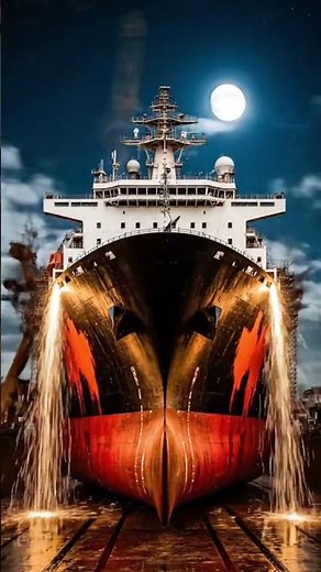 Time lapse side view showing hull sections assembled,