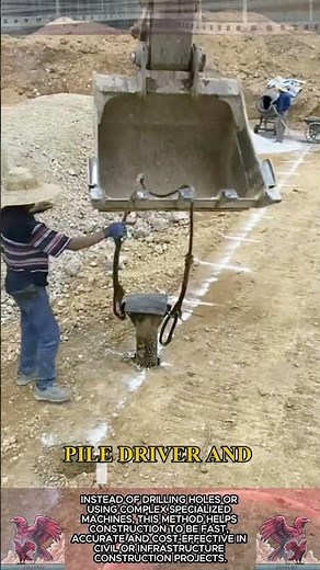 Excavator driving pile driver || How to make a borehole