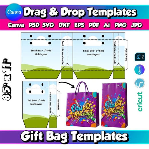 Gift Bag Template Bundle Printable Paper Bag and Box Packaging Design Canva Custom Small Business DIY Loot Bag Set 4x Size Instant Download - Etsy