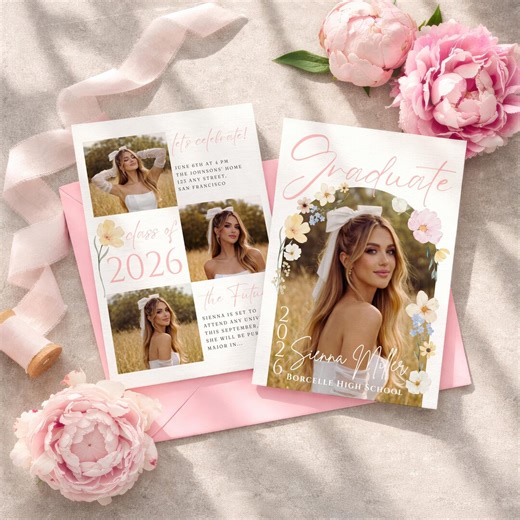 Floral Graduation Announcement Template Editable Senior Girl Grad Invite Class of 2026 Boho Wildflower Graduation Party Card - Etsy