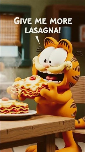 Garfield loves eating lasagna
