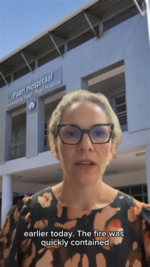 MEDIA ALERT: Paarl Hospital Fire - Update at 15:00 The Western Cape Department of Health and Wellness can confirm that a small section of Paarl Hospital was affected by a fire earlier today. The fire was quickly contained, and we would like to thank hospital staff, the Drakenstein Municipality’s Fire Services, SAPS, and local law enforcement for their swift and professional response. Early indications are that a vehicle parked adjacent to the building caught alight, resulting in the fire spreadi