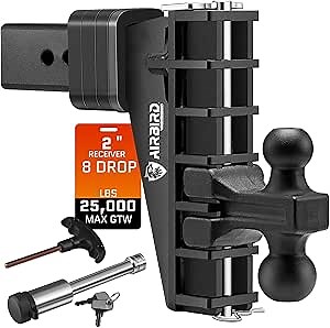 Airbird Adjustable Trailer Hitch Fits 2 Inch Receiver, Heavy Duty Tow Hitches 8 Inch Drop Truck Hitch (25000 LBS GTW), Forged 2 and 2-5/16-Inch Balls, Black