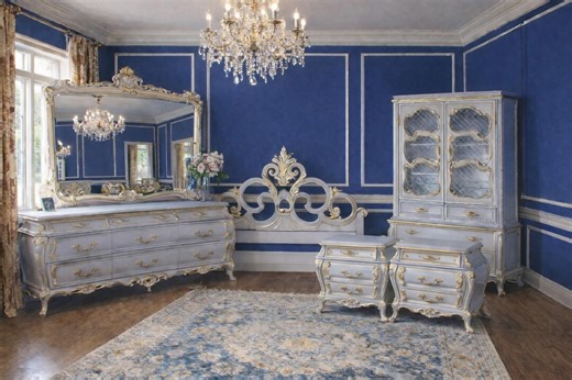 Vintage French Provincial Bedroom Set – Hand-painted Blue & Gold – 6 Pieces – Ornate Louis XV Style - Etsy