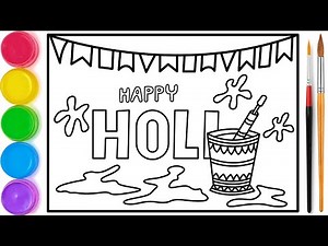 Holi 2023 Drawing | Holi Special Drawing | Holi Festival Drawing | How to Draw & Color Holi Drawing